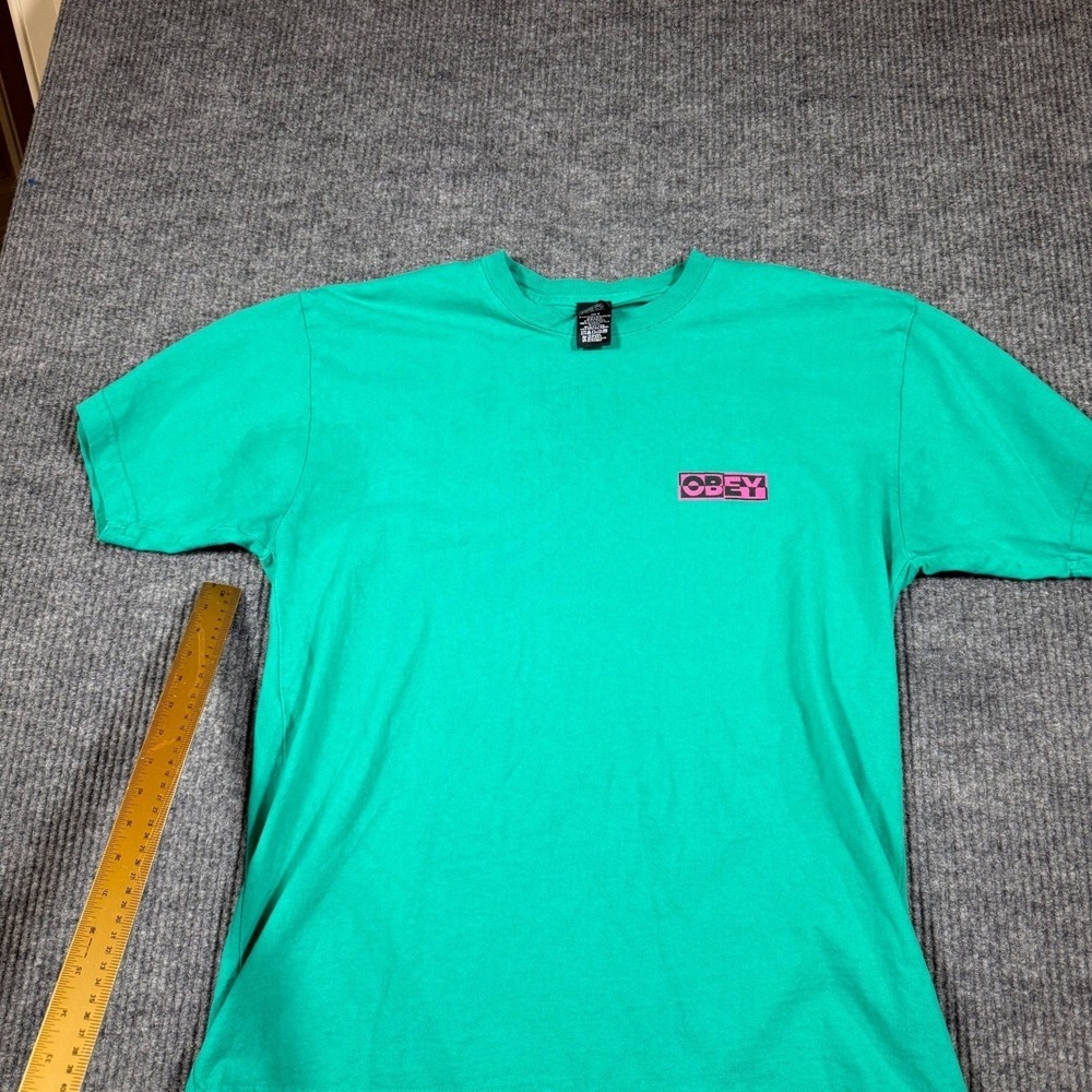 Obey Mens Graphic T-Shirt Green Pink Logo Short Sleeve Crew Neck Size M - Picture 3 of 8